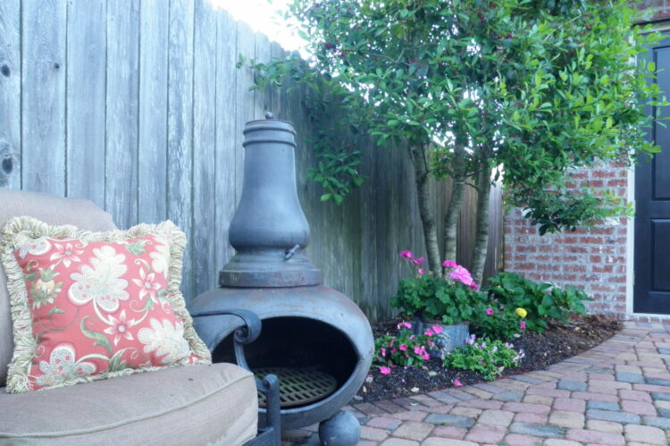 cedar fence and chiminea